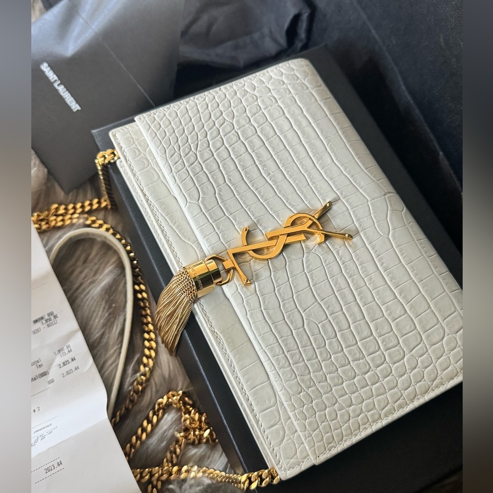 Saint Laurent CROC-EMBOSSED Wallet On Chain with Tassel